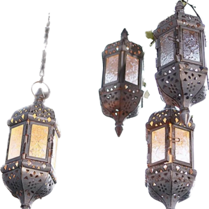 Moroccan Metal Hollow Glass Hanging Tea Light Holder / Lantern