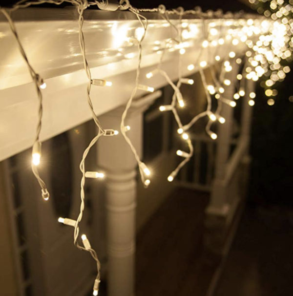 White Rubber Wire Outdoor Connectable 3m Icicle Outdoor fairy Lights - warm white