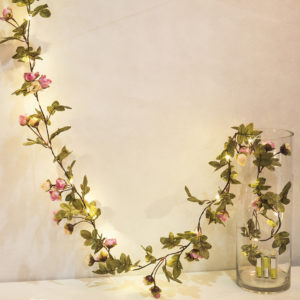 2m Pink Rose Garland Battery Seed Fairy Lights - Warm White