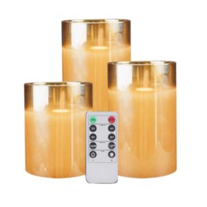 Amber Glass 7.5cm Diameter Real Wax LED Battery Candles Set with Remote
