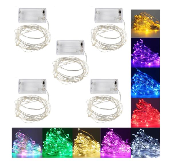 2m silver battery seed lights 5 pk