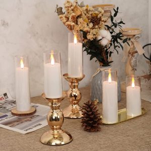 5 Piece Set 5cm Diameter Clear Glass Real Wax LED Battery Candles