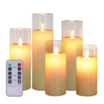 5 Piece Set 5cm Diameter Clear Glass Real Wax LED Battery Candles