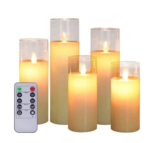 5 Piece Set 5cm Diameter Clear Glass Real Wax LED Battery Candles 5 Piece Set 5cm Diameter Clear Glass Real Wax LED Battery Candles