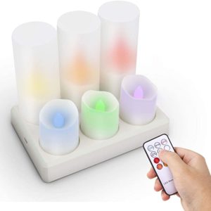 6 Piece USB Rechargeable Tea Light Candle with Holder - RGB