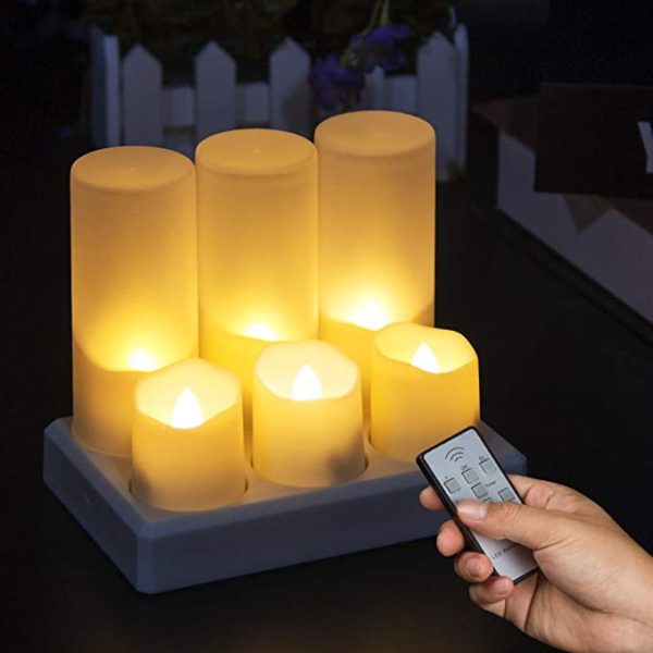 6 Piece USB Rechargeable Tea Light Candle with Holder - Warm White