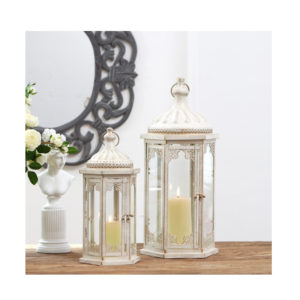 Lace Ivory White Glass Candle Lantern
