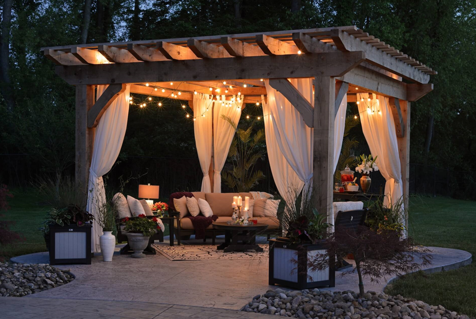 Outdoor garden structures are best illuminated with string outdoor lighting