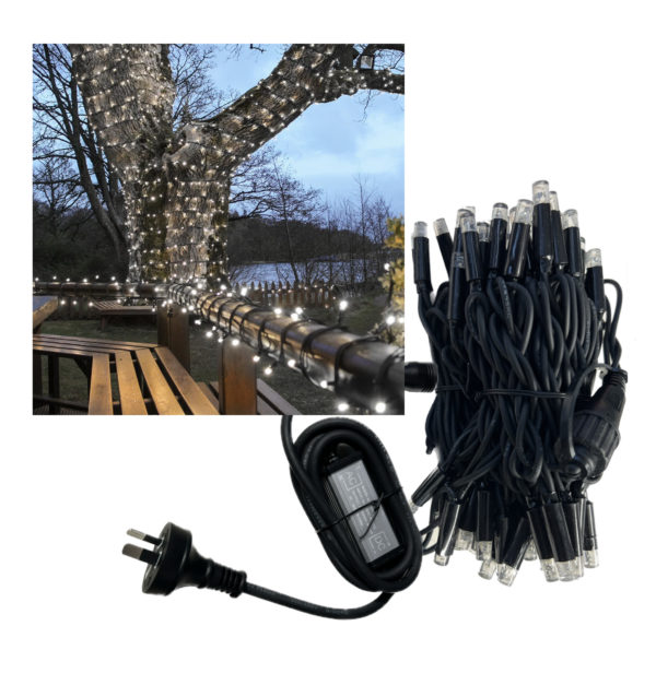 10m outdoor black rubber cool white string fairy lights