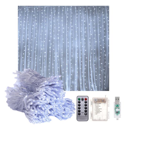 2 way usb battery curtain lights white