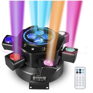 200W RGBW Laser Disco Light 6-Arm DJ LED DMX Strobe Stage Moving Head Light with Remote