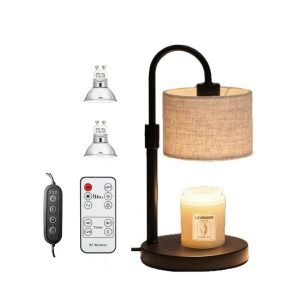 Linen Shade Aromatherapy Lamp with Remote Control, Timer & Dimmable Height Adjustable Candle Wax Melting Warmer Lamp