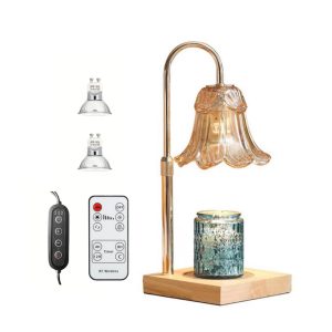 Vintage Floral Glass Remote Control, Dimmable & Height Adjustable Candle Warmer