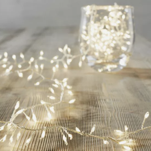 10m 300LED Plug In Cluster Silver Wire Seed String Fairy Lights - Warm White