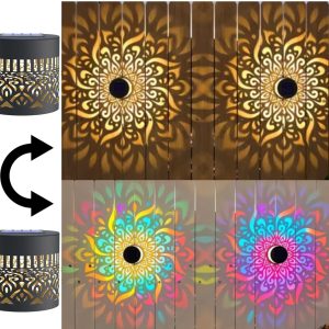 2 Pack Solar Warm White & Rainbow Projection Lights Waterproof Outdoor Garden Wall Decor