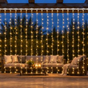 10m W x3m H Outdoor Waterproof Clear Wire 2940LEDs Curtain Fairy Lights - Warm White